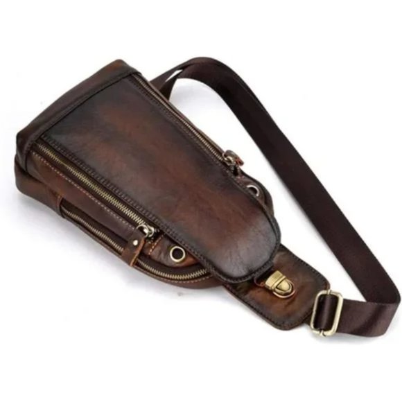 LEATHER Sling Bag Crossbody Backpack for Men Women 16coffee - Picture 4 of 8